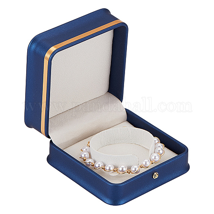 Ahandmaker boîte à bracelet en cuir intérieur en velours boîte cadeau boîte de rangement de bijoux organisateur boîte d'affichage de bijoux pour mariage proposition de fiançailles cadeau d'anniversaire LBOX-WH0004-01-1