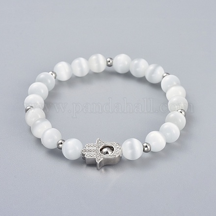Katzenauge runde Perlen strecken Armbänder BJEW-JB04409-04-1