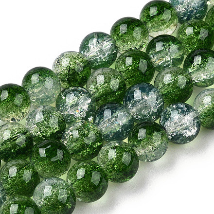 Brins de perles de verre peintes à cuisson craquelée transparente X-DGLA-T003-01C-04-1