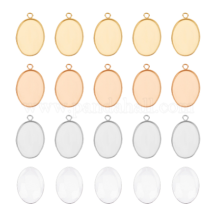 UNICRAFTALE 40 Sets 2 Colors 13x18mm Oval Tray Pendants Making Stainless Steel Pendants and Clear Glass Cabochon for Necklaces Jewelry Making STAS-UN0042-62-1