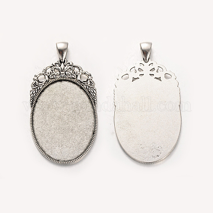 Alliage de style tibétain ovales gros pendentifs supports cabochons PALLOY-J494-62AS-1