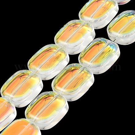 透明電気めっきガラス ビーズ 連売り  虹メッキ  長方形  クリアAB  12x10x4.5mm  穴：1mm  約55個/連  25.98''（66センチメートル） EGLA-P049-02A-AB01-1