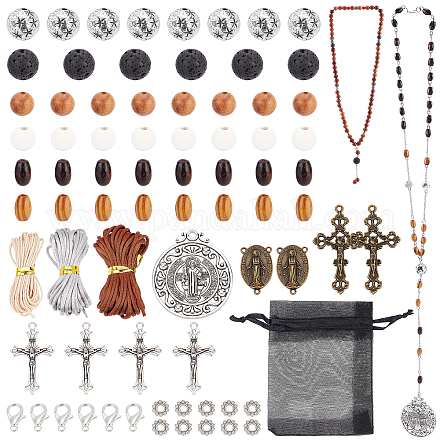 PH PandaHall 359pcs Cross Charms Rosary Jewelry Making Wood Beads Rosaries Tibetan Pendant and Spacer Beads for Easter Eid Mubarak Ramadan Necklace Bracelet Earrings Rosary Making Bead Supplies DIY-PH0009-63-1