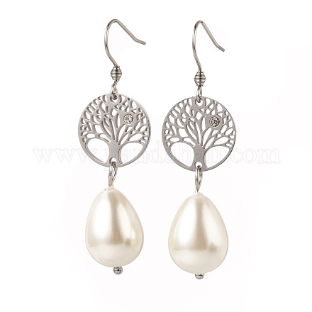 Boucles d'oreilles pendantes en perles de coquillage naturel EJEW-JE02792-1