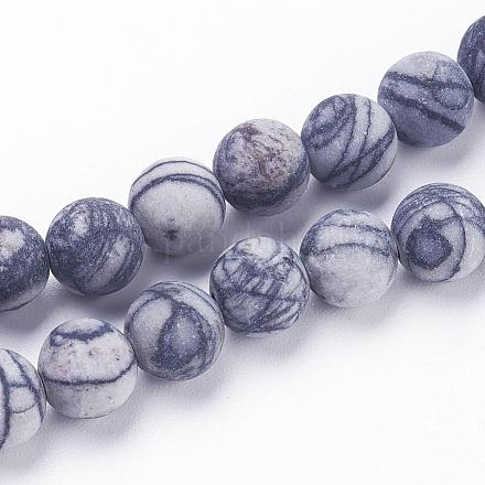 Chapelets de perles de pierre noire/soie noires naturelles G-F520-57-8mm-1