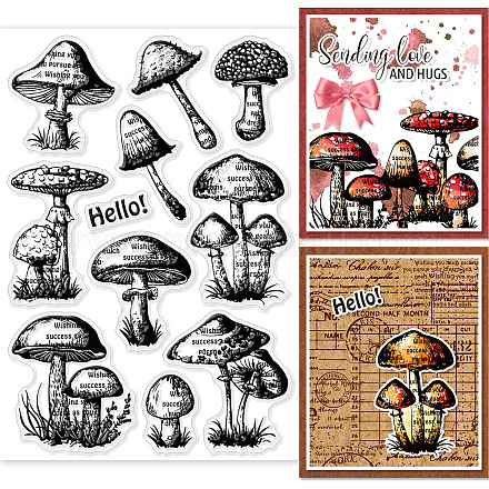 GLOBLELAND Retro Mushroom Clear Stamps Silicone Clear Stamp Plant Theme Seals for DIY Scrapbooking Journals Decorative Cards Making Photo Album DIY Craft DIY-WH0167-57-0526-1