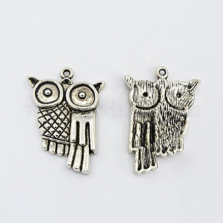 Tibetan Style Owl Pendants X-TIBEP-12741-S-FF-1