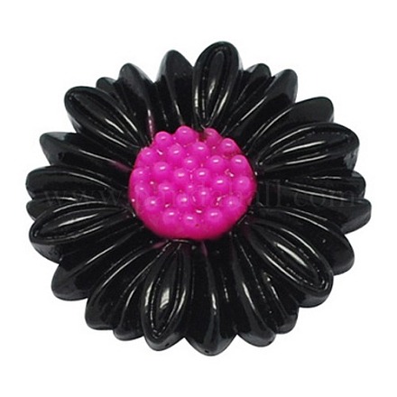 Black Tone Flower Opaque Resin Cabochons X-CRES-B1293-A26-1