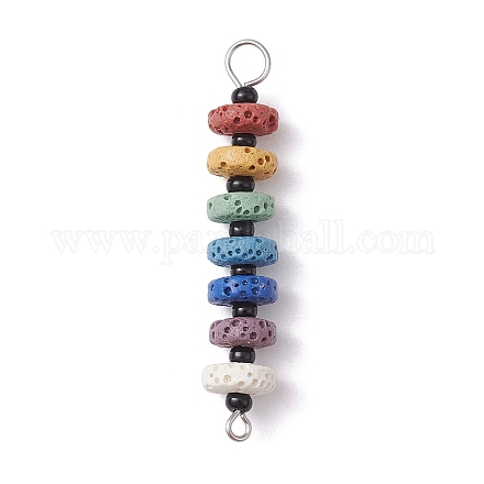 Ciondoli con connettori in perline tinte in pietra lavica naturale chakra PALLOY-JF02546-04-1