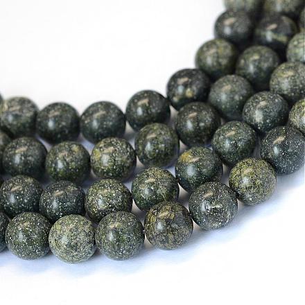 Натуральный серпантин / зеленый кружевной камень с круглыми нитями из бисера G-E334-12mm-14-1