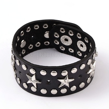Punk Rock Studded Leather Cord Bracelets X-BJEW-D351-02-1