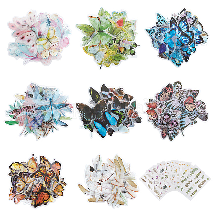 Pegatinas de plástico impermeables para scrapbooking con diseño de flores y mariposas DIY-OC0001-90-1