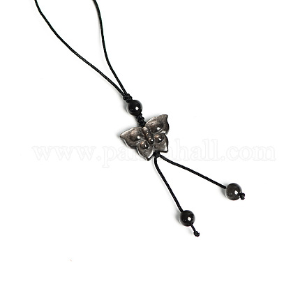 Pendentif obsidienne en argent naturel pour bracelet de téléphone portable PW-WG59344-03-1