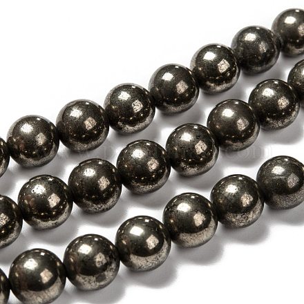 Chapelets de perles de pyrite naturelle  G-L031-10mm-01-1
