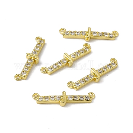 Rack Plating Brass Micro Pave Clear Cubic Zirconia Connector Charms KK-C007-37G-J-1