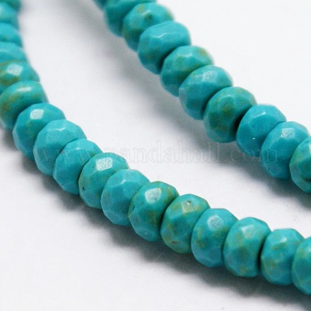 Brins de perles turquoise synthétiques rondelles à facettes TURQ-I015-10x6mm-06-1