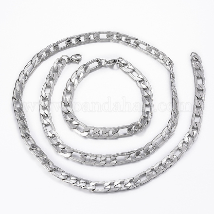 Модные мужские 304 нержавеющей стали figaro цепи ожерелья и браслеты ювелирные наборы SJEW-L186-03P-1