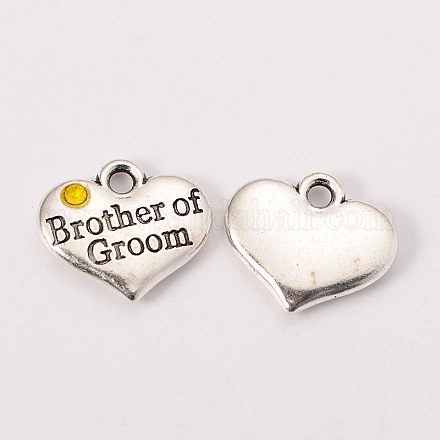 Wedding Party Supply Antique Silver Alloy Rhinestone Heart Carved Word Brother of Groom Wedding Family Charms TIBEP-N005-26C-1