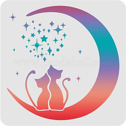 FINGERINSPIRE Moon Cat Stencils Template 11.8x11.8inch Plastic Moon Star Stencils Drawing Painting Stencils Cat Star Pattern Reusable Stencils for Painting on Wood DIY-WH0172-397-1