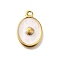 304 Stainless Steel Pendants, with Enamel, Oval with Shell Shapes, Golden, White, 20x14x3mm, Hole: 1.6mm