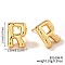 Brass Stud Earrings, Golden, Letter R, 17x13mm