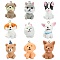 18Pcs 9 Styles Opaque Resin Pendants, 3D Dog Charms, with Platinum Tone Iron Loops, Mixed Color, 26~30.5x18~22.5x19.5~25mm, Hole: 2mm, 2pcs/style