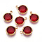 K9 Glass Charms, Flat Round, with Brass Findings, Faceted, Real 18K Gold Plated, FireBrick, 13.5~14x10.5~11x3.5~4mm, Hole: 1.8mm