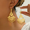 Vintage Square with Teardrop Brass Chandelier Earrings, Golden, 77x37mm