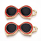 Alloy Enamel Pendants, Golden, Glasses Charm, Red, 31x13.5x2~2.5mm, Hole: 2~3x2mm