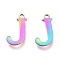 Ion Plating(IP) 304 Stainless Steel Charms, Laser Cut, Alphabet, Rainbow Color, Letter.J, 12x6.5x0.8mm, Hole: 1mm