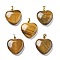 Natural Tiger Eye Pendants, with Brass Findings, Heart, 22~23x20x5mm, Hole: 6.5x3.5mm