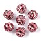 Bohemian Style Printed Schima Wood Beads, Round, Light Coral, 14.2~15x16~16.5mm, Hole: 3.7~4.3mm