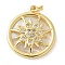 Brass Micro Pave Cubic Zirconia Pendants, Flat Round with Sun, with Shell, Lead Free & Cadmium Free, Long-Lasting Plated, with Jump Ring, Real 18K Gold Plated, 19.5x17x3.5mm