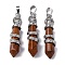 Natural Red Jasper Pendants, Brass Charms, Lead Free & Cadmium Free, 46~47x11~12x11mm, Hole: 8x5mm