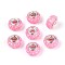 Opaque Resin European Beads, Large Hole Beads, Rondelle with Silver Color Plated Brass Cores, Pearl Pink, 13.5~14x8.2~9mm, Hole: 5mm