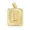 Rack Plating Brass Pendants, Long-Lasting Plated, Lead Free & Cadmium Free, Square with Letter Charms, Letter L, 24x17x2.5mm, Hole: 4x3.5mm