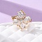 Brass Micro Pave Cubic Zirconia Rotating Finger Rings, Flower, Spinner Rings for Calming Worry Meditation, Golden, 15.5x15.5mm, Inner Diameter: 18mm
