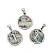 304 Stainless Steel with Paua Shell Pendants, Stainless Steel Color, Flat Round with Letter Charm, Letter.T, 18x16x1.5mm, Hole: 3x6mm
