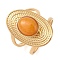 Oval Natural Agate Finger Rings, Ion Plating(IP) 304 Stainless Steel Cuff Rings for Women, Soldered, Real 14K Gold Plated, 24mm, Gemstone: 11.5x9.5mm, Adjustable