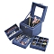 3 Layer Hand-Held Flocking Jewelry Storage Boxes, Large Capacity Jewelry Organizer Cases for Rings Earrings Bracelets, Square, Steel Blue, 12x12x12cm