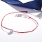 Brass with Cubic Zirconia Flat Round Beaded Bracelet, with Red Cords, Platinum, 7-1/8 inch(18cm)