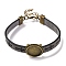 Hollow Cross PU Leather Bracelet Making, with Flat Round Alloy Tray Settings, Antique Bronze, Gray, 7-7/8 inch(20cm), 10.5mm, Tray: 18mm