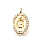 Brass Micro Pave Cubic Zirconia Pendants, Real 18K Gold Plated, Oval with Letter Charms, Letter G, 18.5x11x3.5mm, Hole: 2x1.5mm