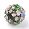 Handmade Lampwork Beads, Rondelle with Flower, Bumpy, Linen, 14~15x12~13mm, Hole: 1.5~1.8mm