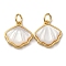 Brass Pave Natural White Shell Pendants, Shell Shaped Charms with Jump Rings, Real 18K Gold Plated, Rack Plating, Long-Lasting Plated, Cadmium Free & Lead Free, 14x13.5x4mm, Hole: 3.5mm