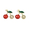 Brass Micro Pave Cubic Zirconia Pendants, Cherry, with Enamel, Lead Free & Cadmium Free, Long-Lasting Plated, Rack Plating, with Jump Ring, FireBrick, 21.5x23.5x5.5mm