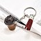 Faux Suede Tassel & Imitation Bubble Tea/Boba Milk Tea Resin Keychain, with Iron Split Key Rings, Coconut Brown, 81.5mm