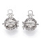 Brass Cage Pendants, For Chime Ball Pendant Necklaces Making, Hollow, Round with Flower, Platinum, 28x25.5x21mm, Hole: 6x5mm, Inner Measure: 16.5mm