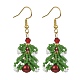 Seed & Imitation Pearl Christmas Tree Dangle Earrings EJEW-MZ00094-1