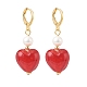 Red Glass Heart with Natural Pearl Dangle Leverback Earrings EJEW-TA00129-1